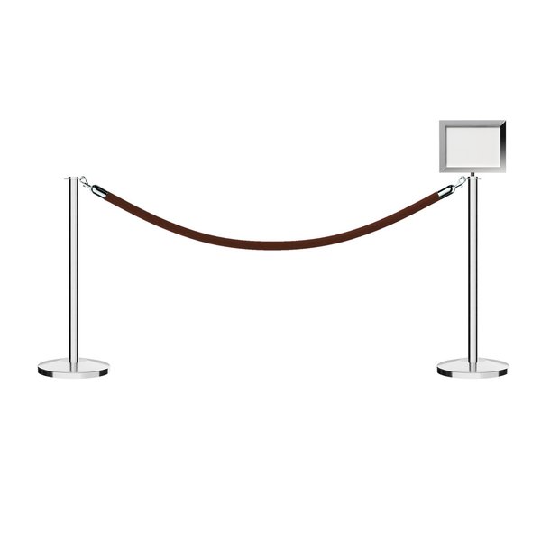 Montour Line Stanchion Post & Rope Kit Pol.Steel, 2FlatTop 1Tan Rope 8.5x11H Sign C-Kit-1-PS-FL-1-Tapped-1-8511-H-1-PVR-TN-PS